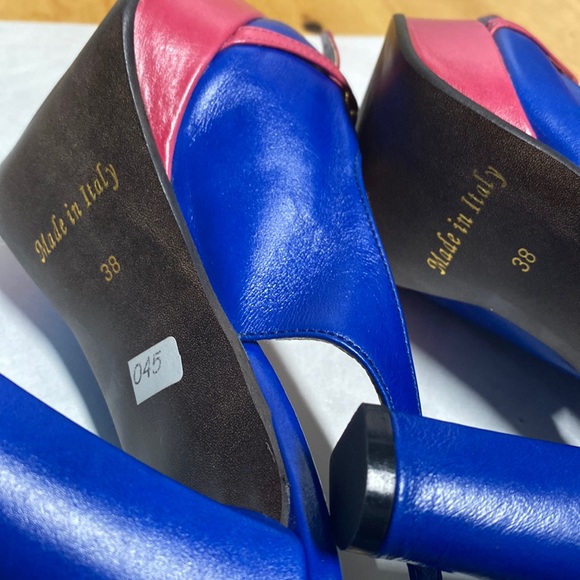 RARE DP PURSE MADE IN ITALY PLATFORM SLING BACK HEELS SIZE 38 - Picture 4 of 13